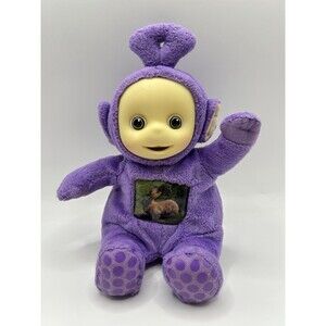 Teletubbies Tinky Winky Purple Plush Doll Vinyl Face Rabbit TV Screen 8 Inch